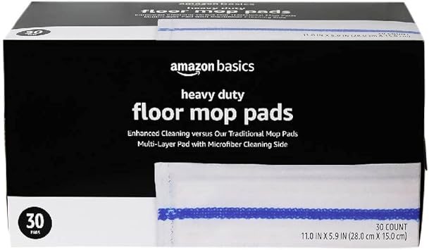 Amazon Basics Heavy Duty Disposable Floor Cleaning Mopping Pads with Absorbent Microfiber, Fits Swiffer WetJet Mopping Systems, 30 Count