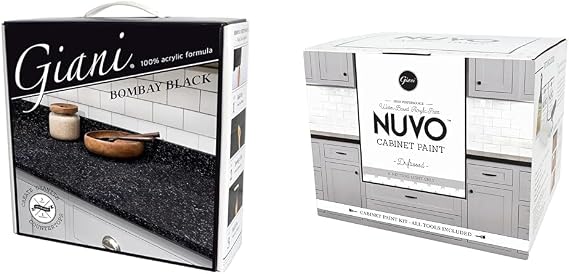 Giani Granite Countertop Paint Kit 2.0-100% Acrylic (Bombay Black) & Nuvo Driftwood Cabinet Makeover Kit - Easy DIY 7-Piece Set, Light Neutral Grey, Long-Lasting Finish