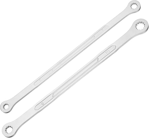 sourcing map Double Head Box End Wrench 6 x 7mm / 8 x 9mm 45# Steel Nickel Plating 0 Degree Offset Extra Long Box End Spanner Hand Tool with 12 Tooth for Automotive Repair Maintenance