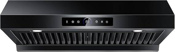 30 Inch Under Cabinet Range Hood 1200 CFM Black, Sloping Design | 4-Speed Kitchen Hood with Gesture Sensing & Touch Control Kitchen Stove Vent Hoods, Supports Only Duct Installation