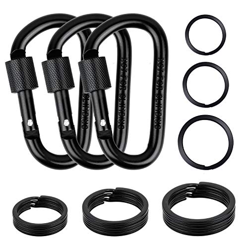 Cridoz Locking Carabiner D Ring Clips with Flat Key Ring