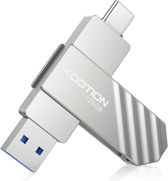KOOTION USB Stick 128 GB USB C Stick USB 3.2 Memory Stick OTG Up to 500 MB/s 2-in-1 Type C Flash Drive External Memory Metal for USB-C iPhone/Android Smartphone/Tablet/Mac/Laptop/PC Silver