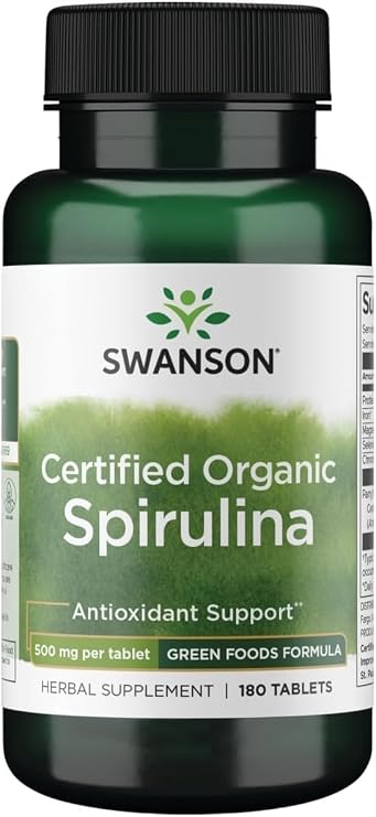 Swanson Certified Organic Spirulina 500 mg, 180 Tablets