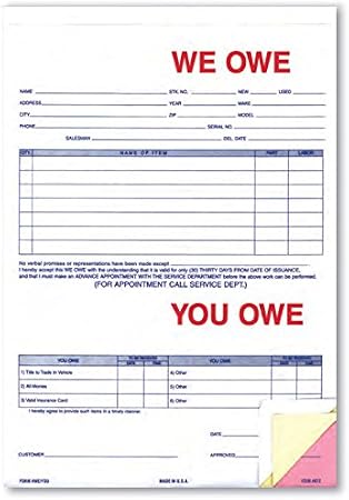 3-Part We Owe - You Owe Form (Form 872) (100 per Pack)