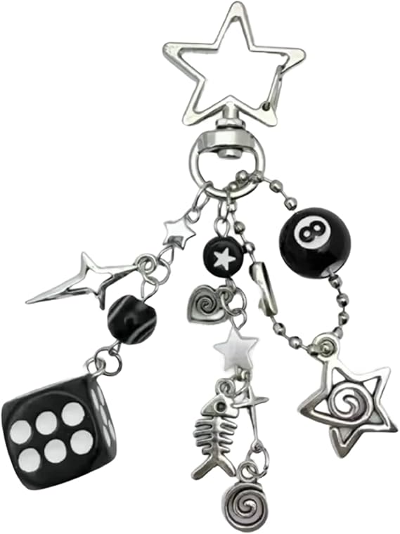 8 Ball Keyring, Novelty Keychains Y2K Pendant with Dice and Stars, Cute Keyrings for Women and Men Perfect for Backpack Decor and Gifts (Style A)