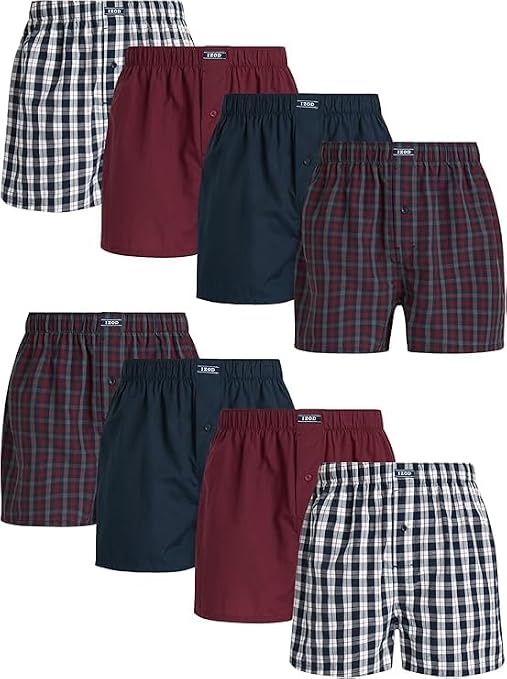 IZOD Mens Boxers - 8 Pack 4'' Inseam Relaxed Fit Tag Free Woven Boxers for Men - Mens Underwear with Functional Fly Button