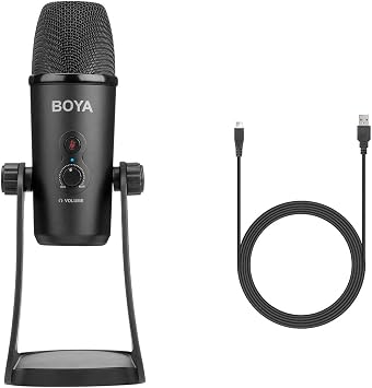 Boya BY-PM700 Multi-Pattern USB Microphone for Windows and Mac Computers with Headphone Output, Black