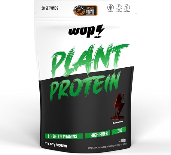WUP Plant Protein, B1-B6-B12, Çinko, Yüksek Lif, Kakao, Çikolata, Bitkisel Protein, 600 gr 20 Servis