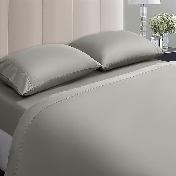 100% Egyptian Cotton Sheets Queen Size Bed Sheet - 1000 Thread Count Long Staple,17 Inches Deep Pocket,All Season,Bedding Super Soft Breathable,Sateen Weave 4-Pc Sets (Dove Grey, Queen)
