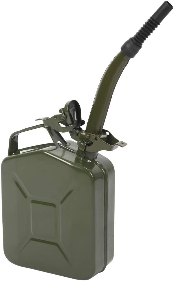 Metal Gas Can with Flexible Spout, Portable Fuel Tank Petrol Diesel Storage Can Water Container for Automobile Vehicle Off Road Emergency Supply 5L, Army Green