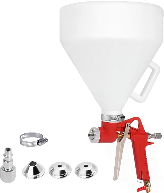 Air Texture Spray Gun Sprayer 1.58 Gallon with 4.0mm/6.0mm/8.0mm Nozzle Red | Drywall Texture Sprayer Air Hopper Spray Paint Gun for Ceiling Stucco Mud Popcorn Knockdow Orange Peel House Walls Furniture
