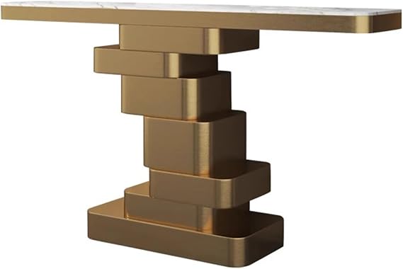 Sintered Stone Console Table, Sleek Narrow Entryway Table with Metal Structure, Hallway Accent Tables, Slim Behind Sofa Tables for Compact Rooms(Gold,L140*W35*H85cm)