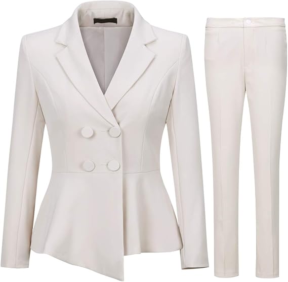 YUNCLOS Womens Suits 2 Piece Set Business Casual Double Breasted Blazer and Pantsuits for Work Office