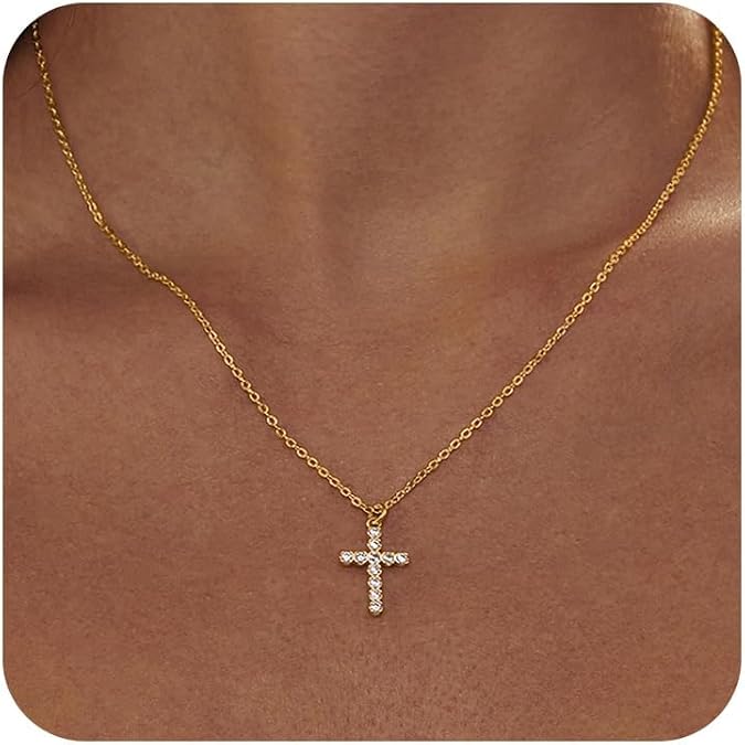 Gold Cross Necklace for Women - Dainty 14K Gold Plated Cross Necklace Layered Cross Pendant Necklaces for Women Trendy Faith Jewelry First Communion Gifts
