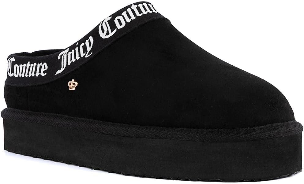 Juicy Couture Women's Cozy Slipper Mule Plush Indoor Outdoor House Shoe with Memory Foam and Faux Fur Lining