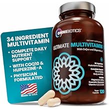 OmniBiotics Ultimate Daily Multivitamin for Women & Men 34 Essential Ingredients Including Vitamin A, C, D, E, B6, B12, Biotin, Zinc 120 Vegan Capsules