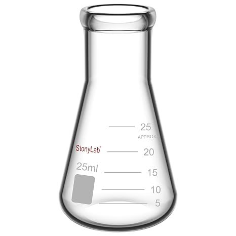 stonylab 1-Pack Glass 25 ml Heavy Wall Narrow Mouth Erlenmeyer Flasks with Heavy Duty Rim