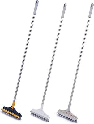 2 in 1 Floor Scrub Brush, V-Shaped Floor Scrub Brush with Long Handle, Broom Brush 120°Rotating Removable Brush Head Bathroom Kitchen Crevice Cleaning Brush with Squeegee 3 PCS
