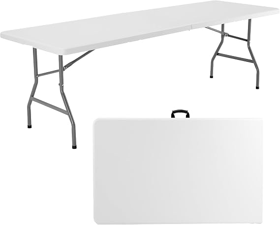 Folding Table,Indoor Outdoor Portable Folding Square Plastic Dining Table, Adjustable Height White Table with Carrying Handle, Camping and Party,Big