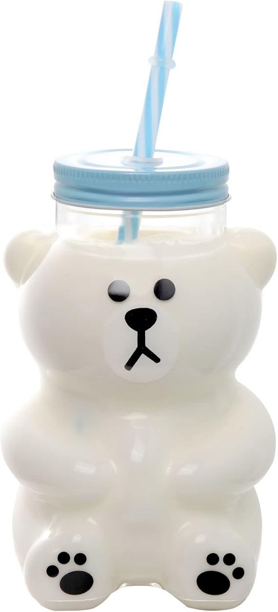 Kawaii Bear Sippy Cup 19oz Clear Glass Cup with Lid and Straw - Cute Kawaii Bear Mug for Juice, Milk, Tea, Smoothies, Infused Water - Food Grade, Microwave Safe