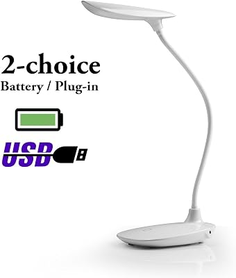LED Desk Lamp, TL-05 Gooseneck Tube Touch Sensitive Switch 3 Brightness Levels 20 LED USB Rechargeable Dimmable Portable Lightweight Desk Table Book Reading Study Piano Bedside Lamp Light