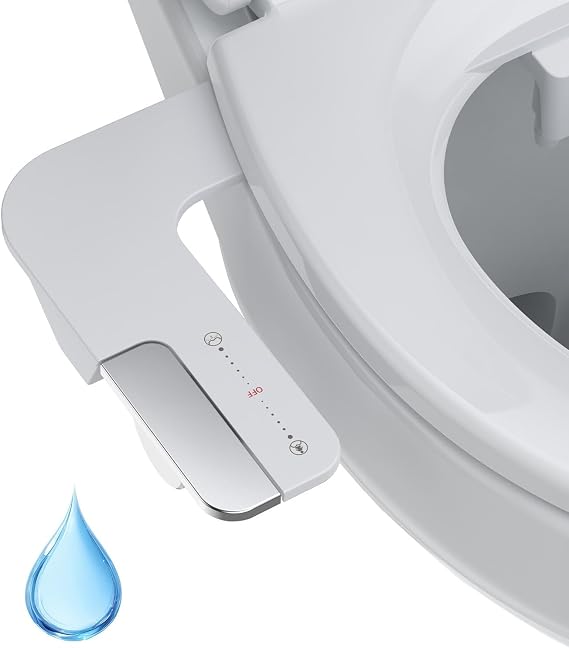 Bidet Attachment for Toilet Seat, Dual Nozzle Rear/Feminine Wash | Non Electric Bidet with Adjustable Cold Water Pressure, Self Cleaning Sprayer