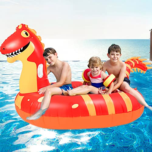 Pomeat Giant Inflatable Dinosaur Pool Float, 95 Fun Pool Floaties for Kids and Adults, Dinosaur floatie Ride-On Pool Raft Lounge, Summer Pool Toys for Party, Beach, Swimming