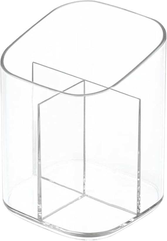 Newkita Acrylic Clear 3 Slots Pencil Pen Holder for Desk, Desktop Makeup Brush Storage Organizer Pen Cup Stand for Office School Home