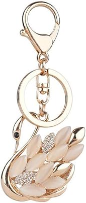 Cute Animal BlingBling Crystals Keychain Animal Charm Keyring Car Bag Wallet Purse Handbags Cars Key Pendant Decor White Swan