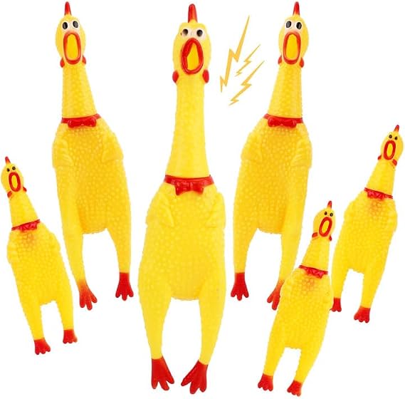 6 Pcs Rubber Chicken Toys Yellow Screaming Chicken Squeaky Rubber Chicken Novelty Toy Screaming Chicken Toy for Prank Noise Maker Toys, 3 Sizes
