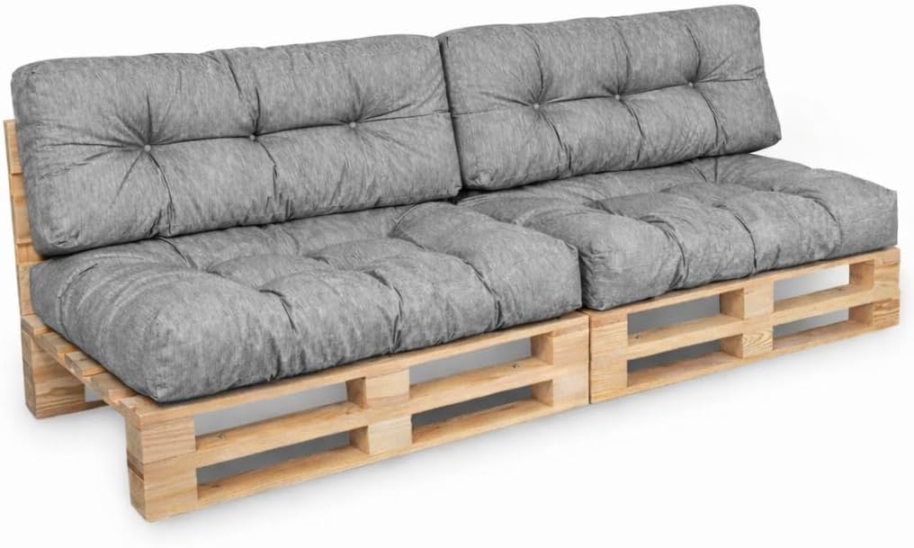 bananair - Pallet Cushions Outdoor - Water Repellent & UV Resistant Fabric - Highly Comfortable - Foam Padded Garden Furniture Cushions (2 Seats 120x80 cm + 2 Backs 120x40 cm, Grey)