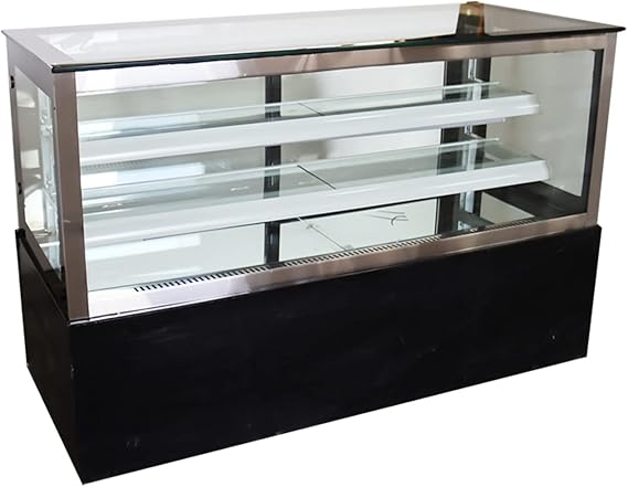 Countertop Refrigerated Cake Showcase Right Angle Commercial Display Fridge Cake Showcase Bakery Display Yellow LED Light Automatic Defrost Back Sliding Door 220V 3-layer