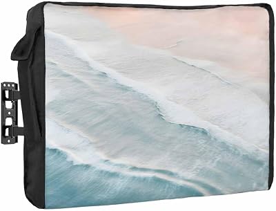 SummerBeach Outdoor TV Cover 48 to 50 Inches Weatherproof & Waterproof, Coastal Outdoor TV Enclosure with Remote Control Pocket, Seaside Nautical Aqua Beige Screen Protectors