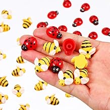 Jetec 50 Pieces Tiny Resin Bees Ladybugs, Including 25 Pieces Tiny Resin Bee and 25 Pieces Ladybugs for Crafts Wreath Scrapbooking DIY Party Decoration, 0.74 Inch