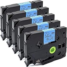 NEOUZA 5PK Compatible with Brother ptouch Label Tape Black Print on Color Background (1/2inch(12mm), Blue)