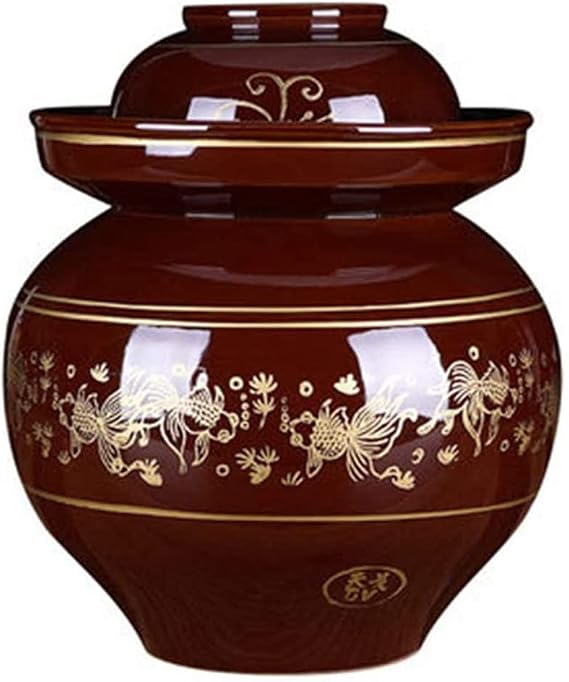 Red Traditional Chinese Porcelain Pickle Jar, Ceramic Fermentation Crock Pickling Pot,Fermenting Jar with Water Seal Airlock Lid Stoneware Fermenter for Kimchi 6KG Jar