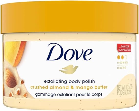 Dove Exfoliating Body Polish Scrub For Dry Skin With Crushed Almond & Mango Butter, Gently Exfoliates & Moisturizes To Reveal Instantly Soft, Smooth & Healthy Skin, Fruity Scent, 298g