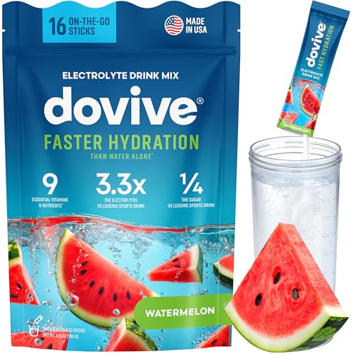 Electrolyte Drink Mix | 16 Instant Hydration Packets w 920mg Hydrate Electrolytes | Low-Sugar 7g Electrolytes Hydration wVitamins C, B3, B5, B6, B12 and Na, Ca, Mg, K, Zn Watermelon