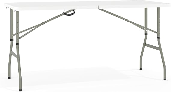 Flash Furniture 5 ft Plastic Bi-Fold Table, Granite White | Height Adjustable, Carrying Handle, Durable Construction, Commercial Use