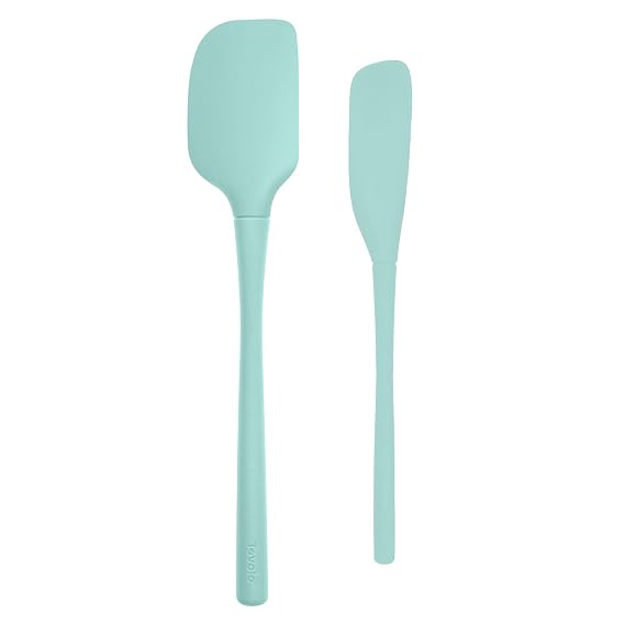 Tovolo Flex-Core Silicone Spatula and Jar Scraper Set of 2, Long Handle Cooking Baking Mixing Scraping Bowls Jar Scooping Tool BPA-Free Dishwasher Safe Heat Resistant, Aqua Seafoam Green