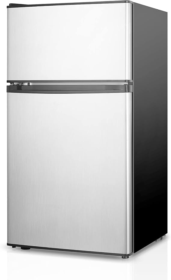 HAILANG 3.2 Cu.ft Mini Fridge with Freezer, 2 Door Compact Refrigerator with Low Noise, Mini Refrigerator with Freezer For Bedroom, Living Room, Dorm, Kitchen, Office (Sliver)