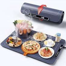 Food Warming Mat - Electric Warming Tray,Tempmaster Adjustable Warming Tray,Elevated Feet Protects Table, Roll-Up Buffet Hot Plates Heat Pad, Portable Food Warmer for Parties and Travel Navy Blue