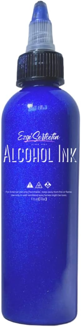 Premium Alcohol Ink Metallic Royal Blue|Metallic and Vibrant|High Saturated Unique Colors|for Tumblers, Coasters, Resin Dye, Alcohol Ink Paper, Yupo, Resin Petri Dish|4oz by Volume|by Ezgi Sertcetin