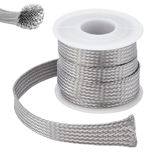 UNICRAFTALE 304 Stainless Steel Expandable Braided Cable Sleeve Knitting Scalable Network Ribbon Flat Cable Sleeve Cord Protector Wire Loom Tubing for Protect Cables 4mroll