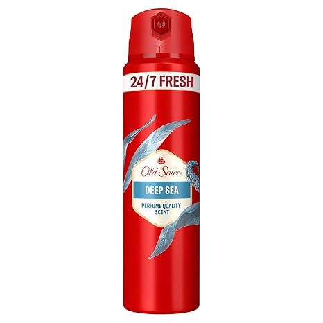 Old Spice Deep Sea Deospray für Männer 150 ml 24/7 Frischhh bei täglicher Anwendung langanhaltender Duft in Parfumqualität Schutz vor Gerüchen Ohne Aluminiumsalze unsichtbar auf Schwarz und Weiß