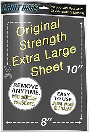 LightDims Customizable Dimming Sheets (1 Sheet) Original Strength Dims 50-80% of Light, Extra Large Size 8x10 Retail Packaging