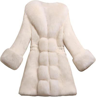Wankang Womens Faux Fox Fur Coat Thicken Warm Fur Jacket Winter Classy Elegant Outerwear Coat Solid Slim Fit A-Line Overcoat