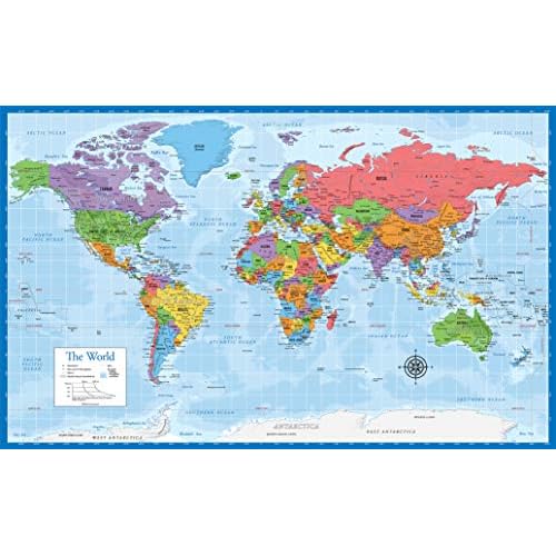 Laminated World Map Poster - Wall Chart Map of Earth - 18 x 29 Blue