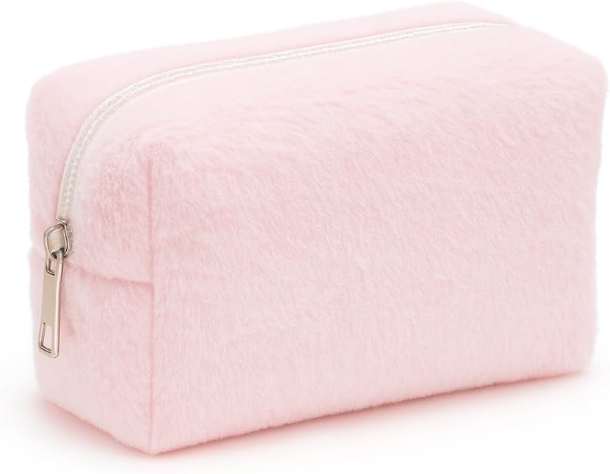 Plush Soft Makeup Bag - Cosmetic Organizer (Pink)
