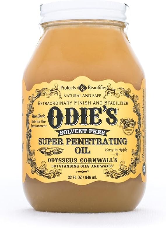 Odie's Super Penetrating Oil - Ultra-Penetrating Wood Finish and Stabilizer, Reduces Wood Movement, Brings Clarity, All-Natural Non-Toxic Hardwax Oil, Food-Safe, 32 oz jar